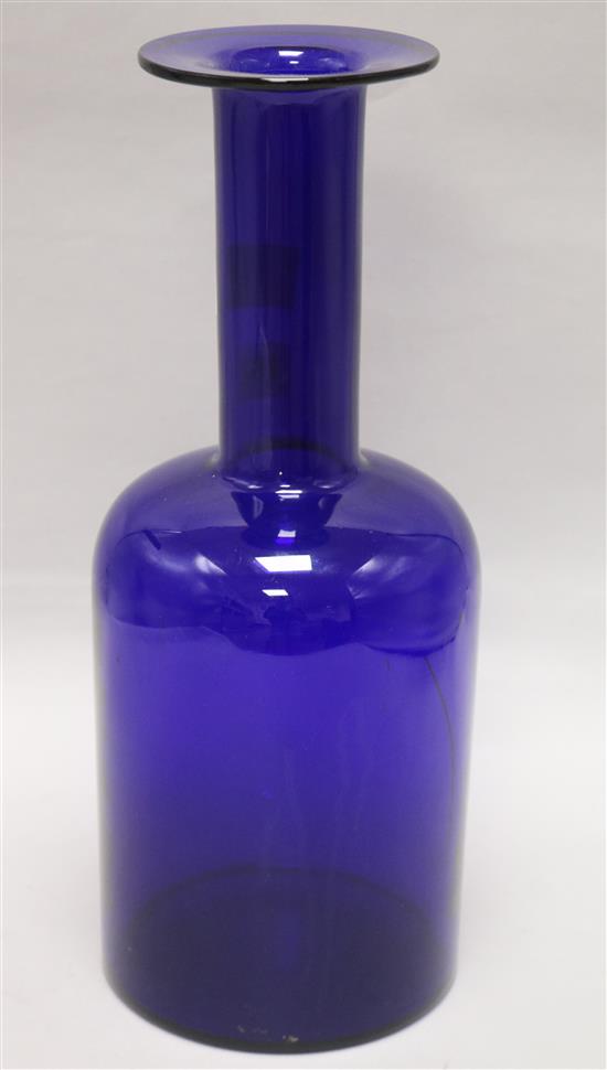 A blue glass vase height 37cm